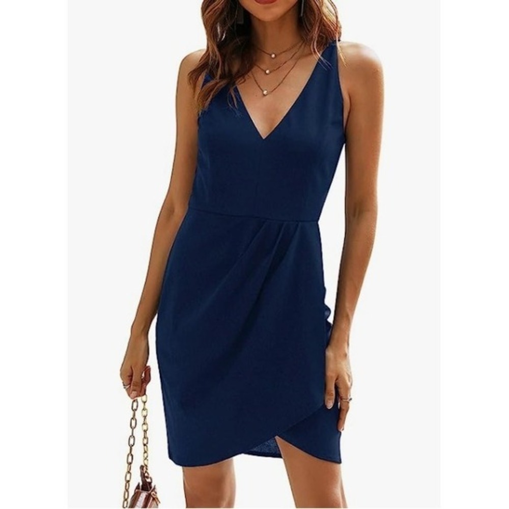 Manydress Navy Blue V Neck Sleeveless Cocktail Dress Small NWT